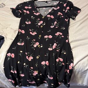 H&M Black Dress with Pink Floral Design